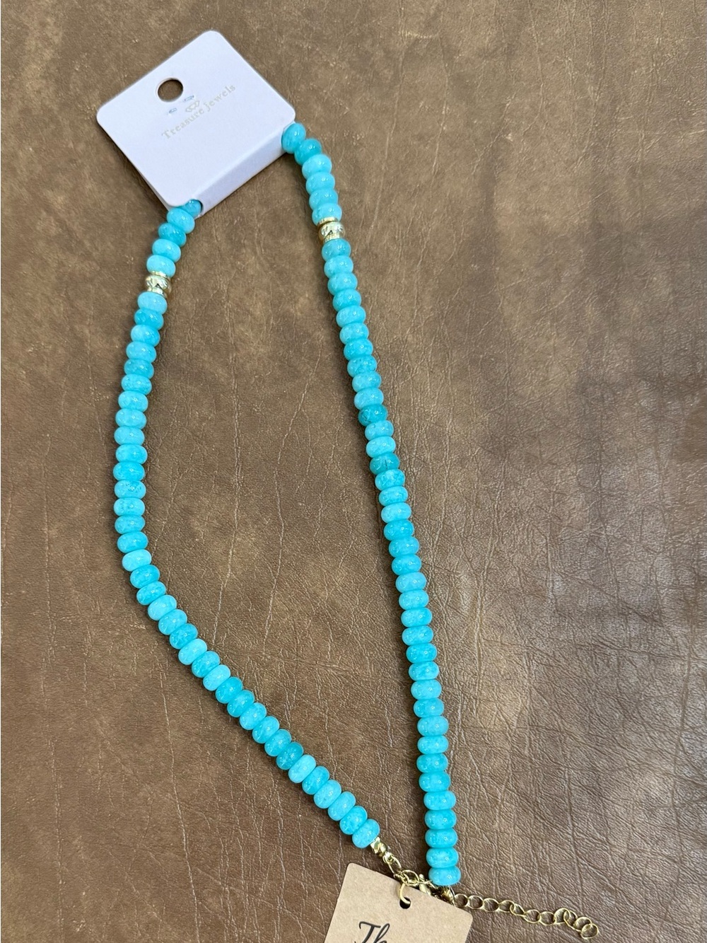 NWT by Treasure Jewels Turquoise Beaded Necklace with Gold Accents